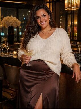 Beautiful Lane Bryant Plus Size Cream Ribbed V-Neck Pullover